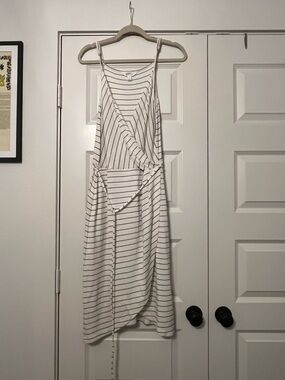 Market & Spruce White Striped Wrap Midi Dress - Black Stripes